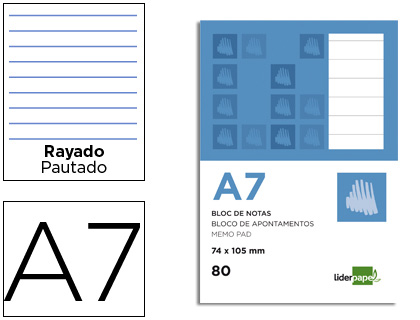 Bloc notas Liderpapel A7 80h 60g/m² raya horizontal